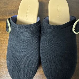 Rothy's Black Mules with Gold Buckle